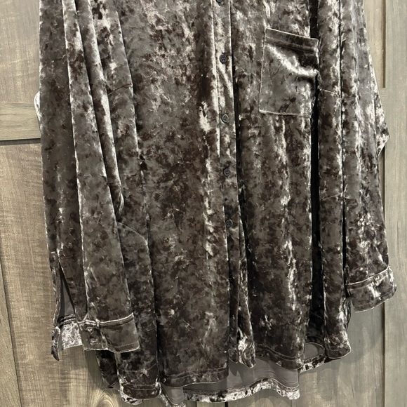 Belle by Kim Gravel 3X Velvet Button Tunic Top Brown Stretch with pockets - Picture 7 of 13